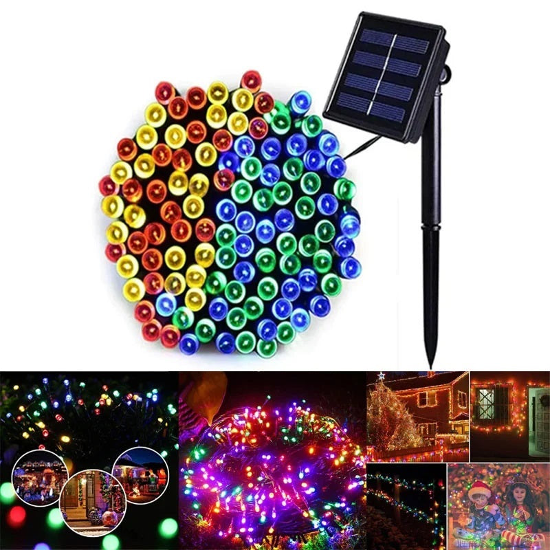 Set of 4 x Solar-Powered 100 LED Lights, 10 Meters - Multicolor