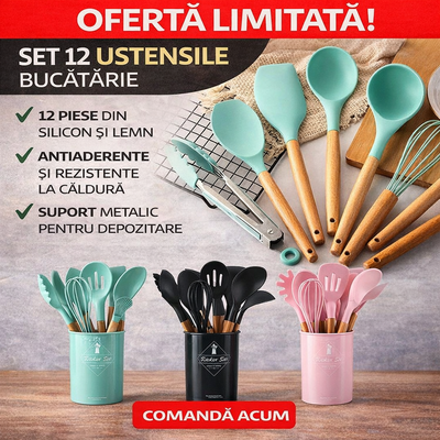 Set of 12 silicone cooking utensils, durable bamboo handle