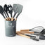 Set of 13 Silicone Cooking Utensils, Durable Bamboo Handle