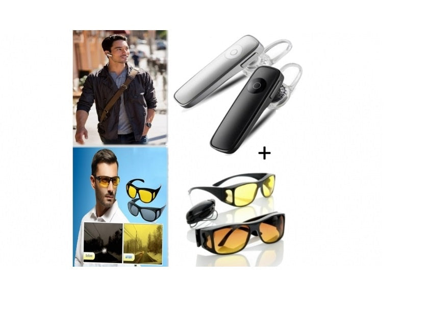 Bluetooth Headset + Set of 2 Driving Glasses