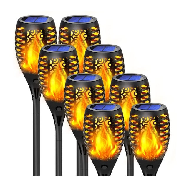 Set of 8 x 51.5 cm Solar Torch Flame Effect Lamps