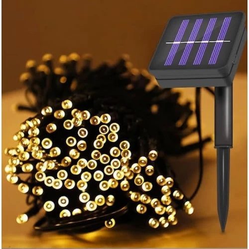 Set 2 x Decoratiune cu Incarcare Solara 100 LED, 10 Metri - Alb Cald