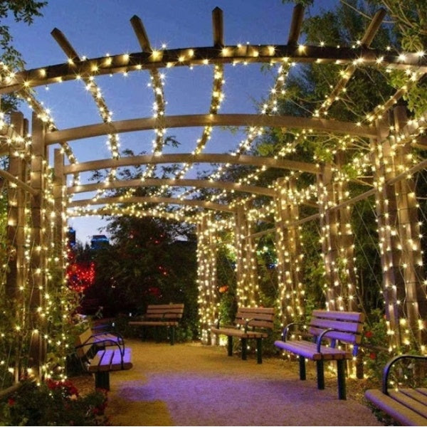 Set of 4 x Solar Powered Decorations with 100 LEDs, 10 Meters - Warm White