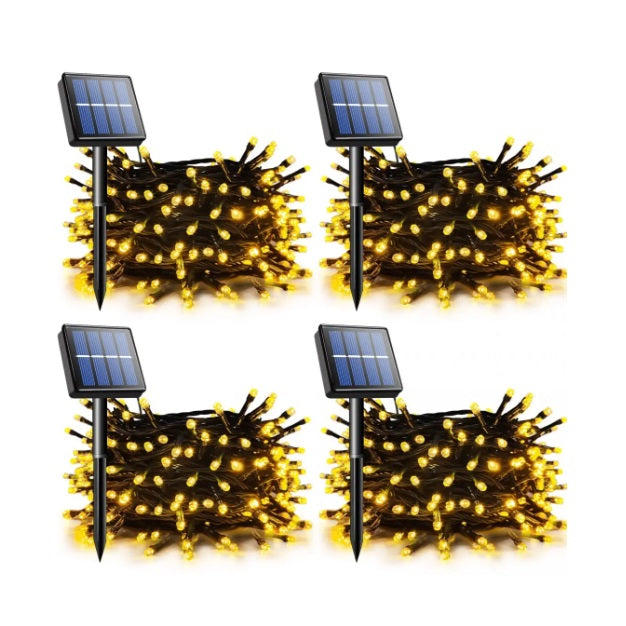 Set of 4 x Solar Powered Decorations with 100 LEDs, 10 Meters - Warm White