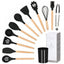 Set 12 ustensile de gatit din silicon, maner rezistent din bambus