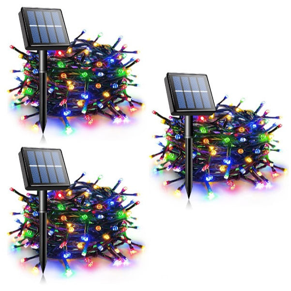 Set of 3 x 100 LED Solar Decorations - multi-colored