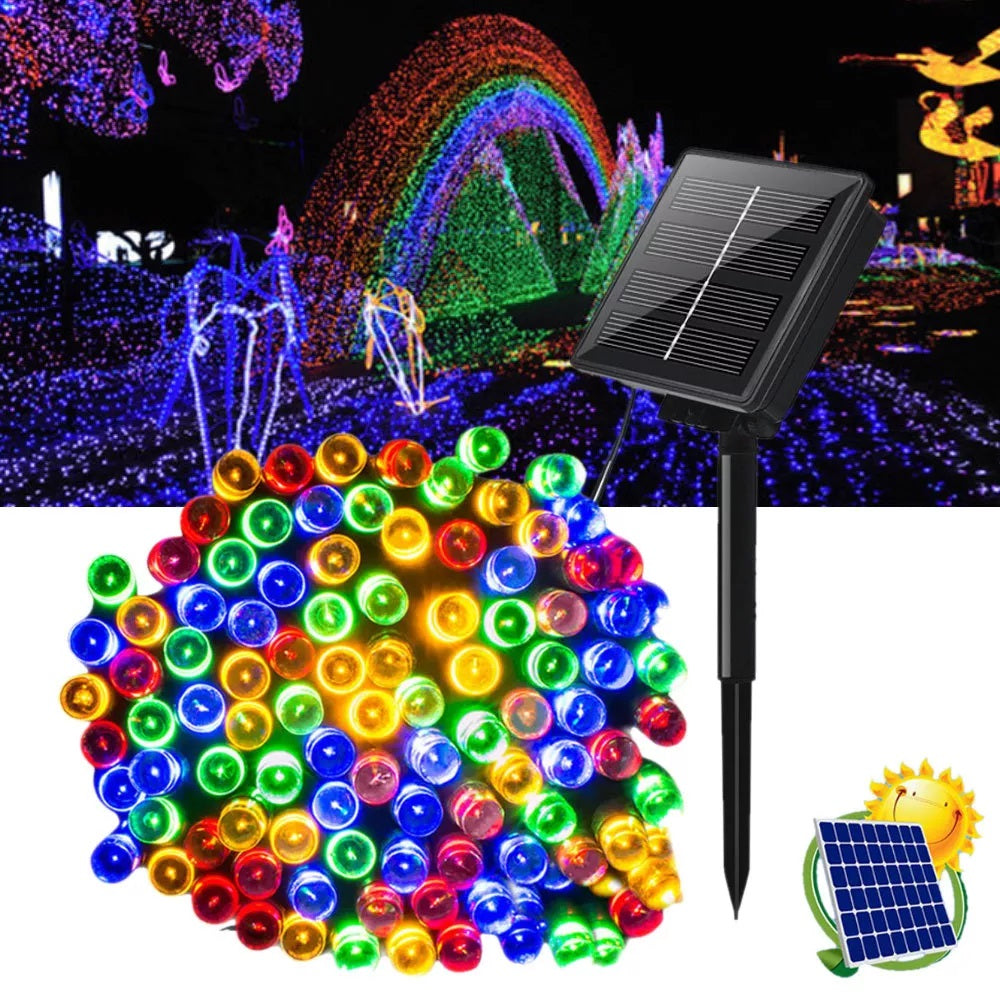 Set of 3 x 100 LED Solar Decorations - multi-colored