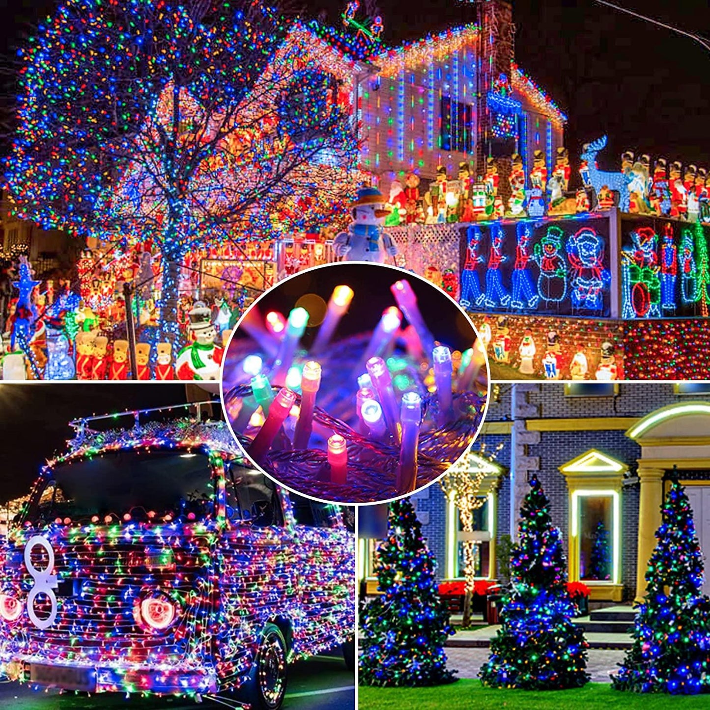 Set of 3 x 100 LED Solar Decorations - multi-colored