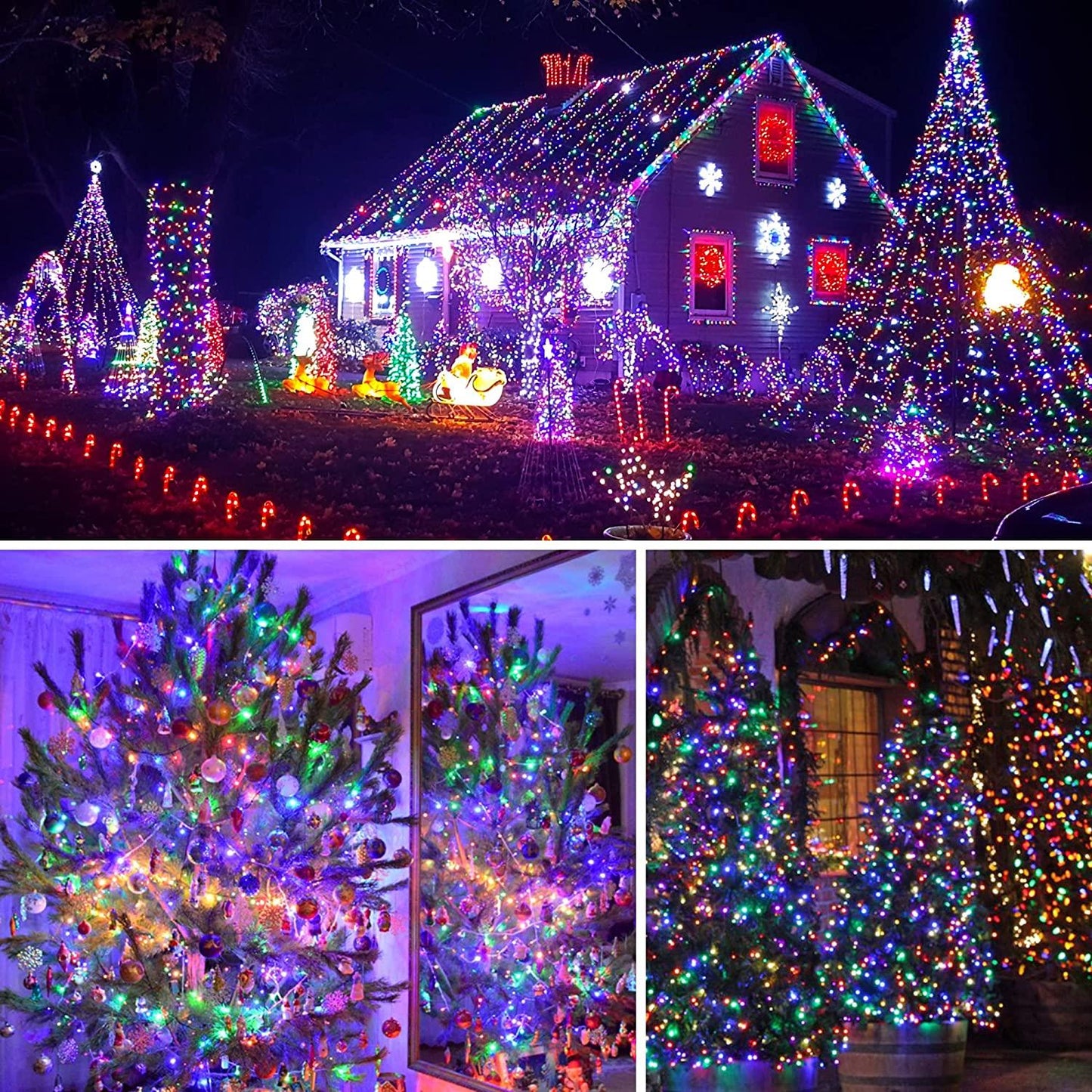 Set of 3 x 100 LED Solar Decorations - multi-colored