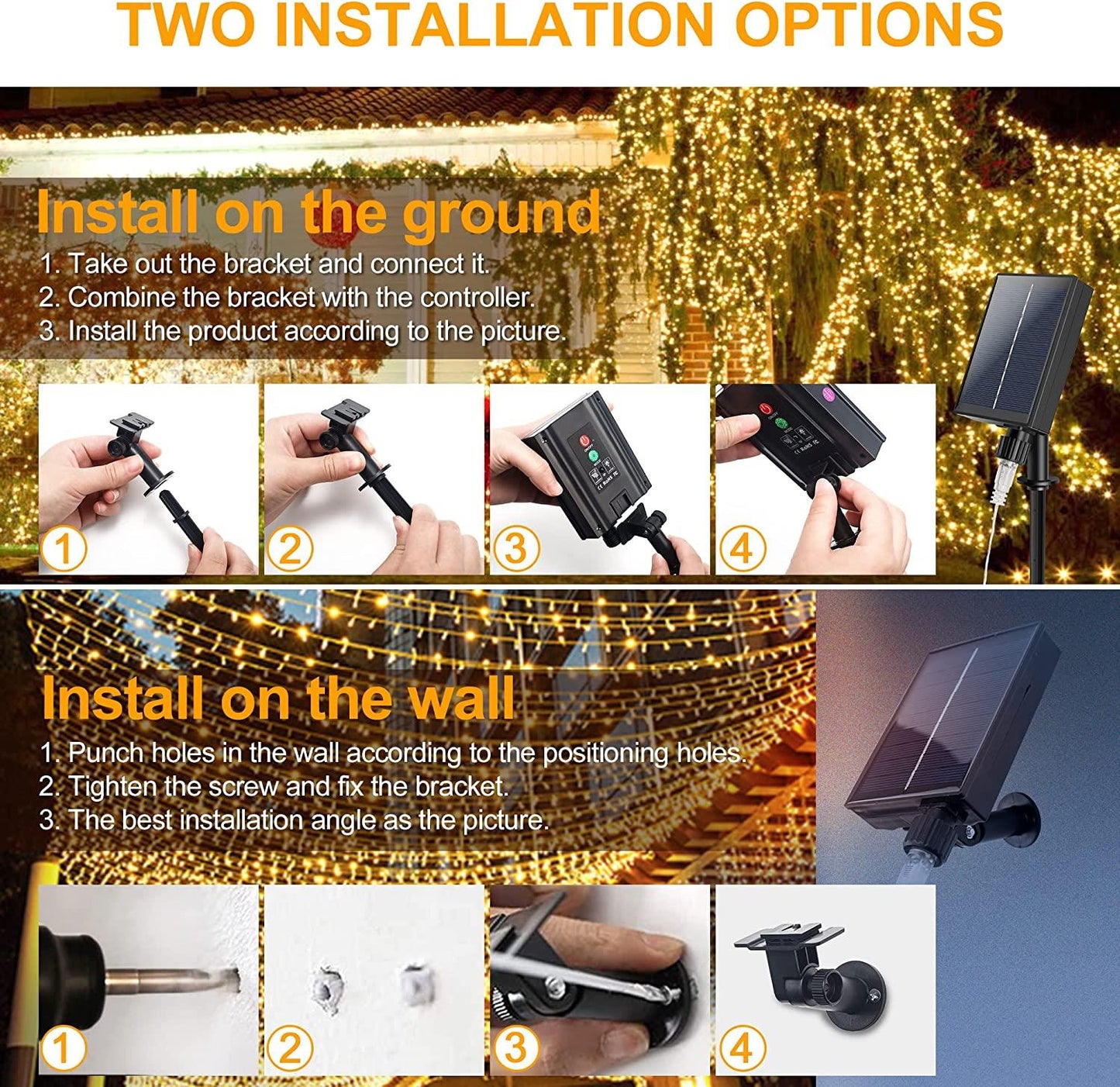 Set of 3 x 100 LED Solar Decorations - multi-colored