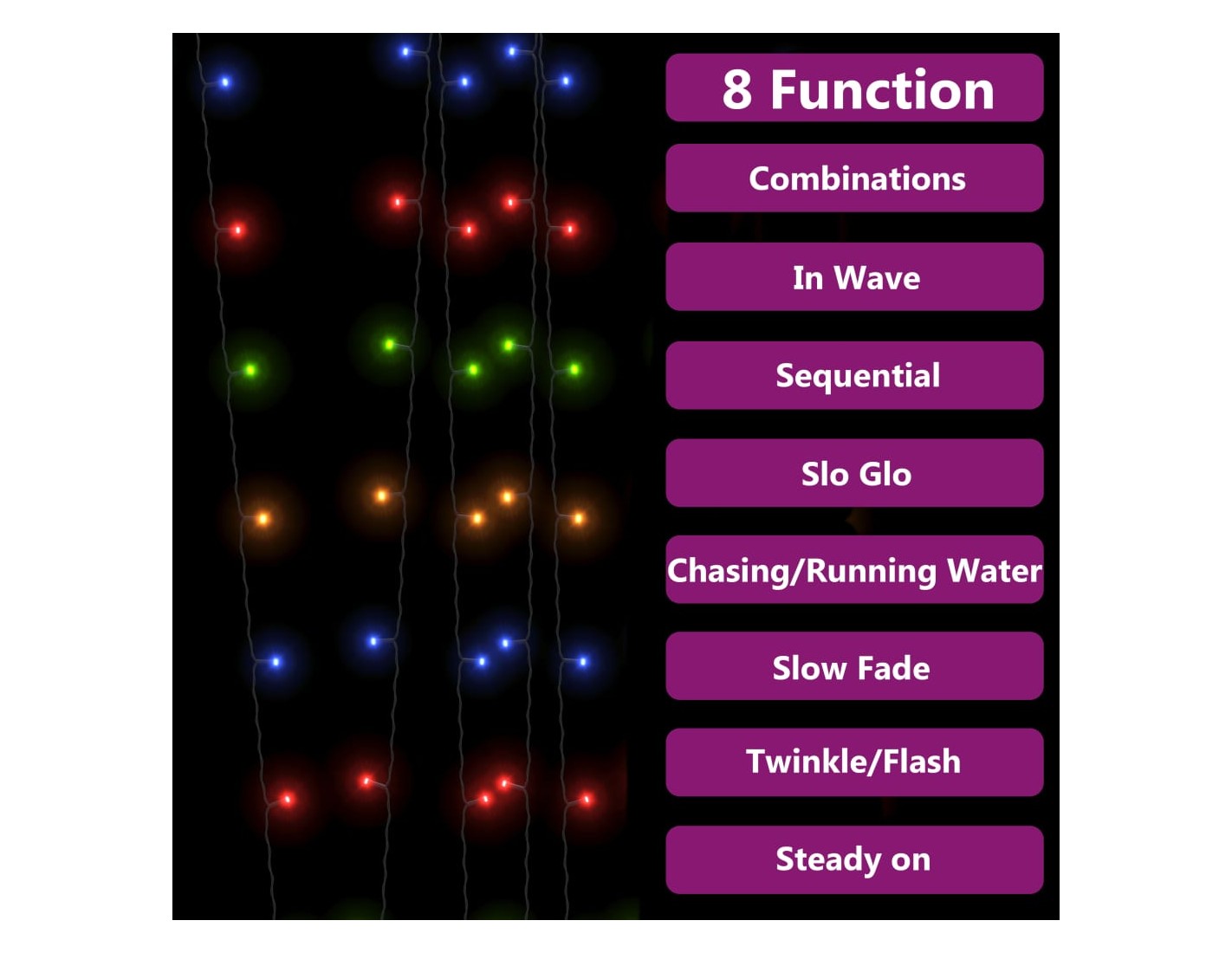 Set of 3 x 100 LED Solar Decorations - multi-colored