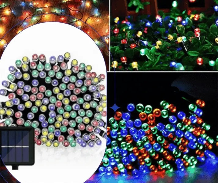 Set of 3 x 100 LED Solar Decorations - multi-colored