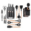 Set 19 Ustensile pentru Bucatarie din Silicon,cu Maner de  Lemn si Suport