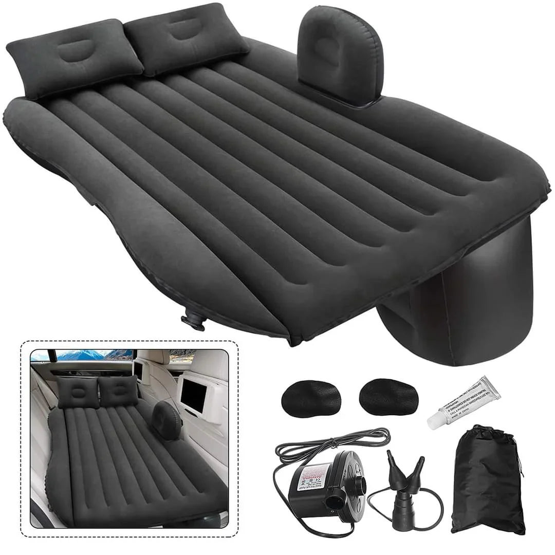 Car Comfort Package - Car Seat Protective Covers Set + Inflatable Car Air Couch Mattress + Automatic Pump