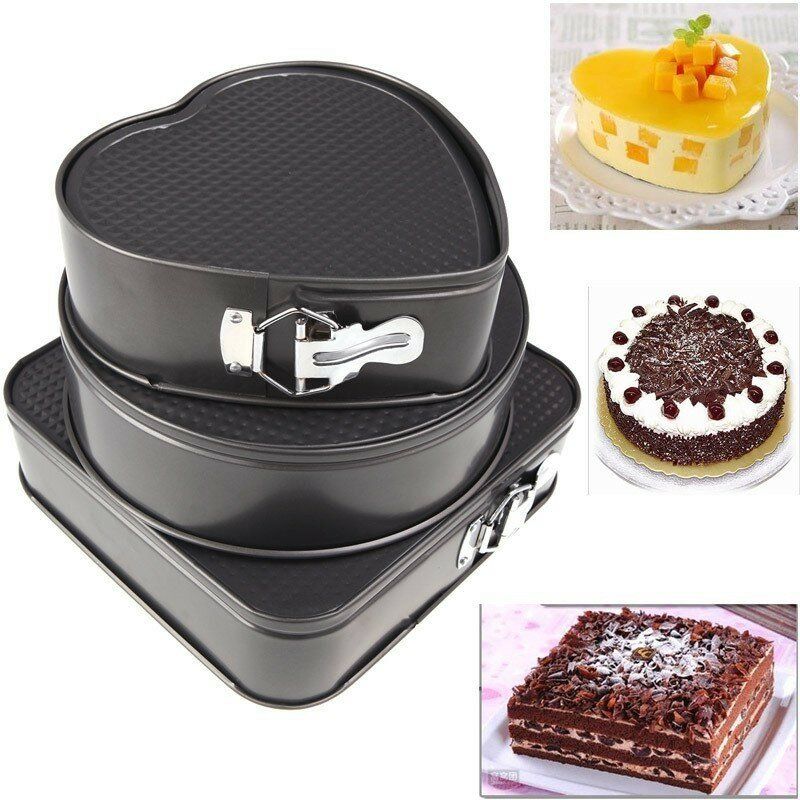 Set of 3 Cake Pans - Round, Square, and Heart-Shaped