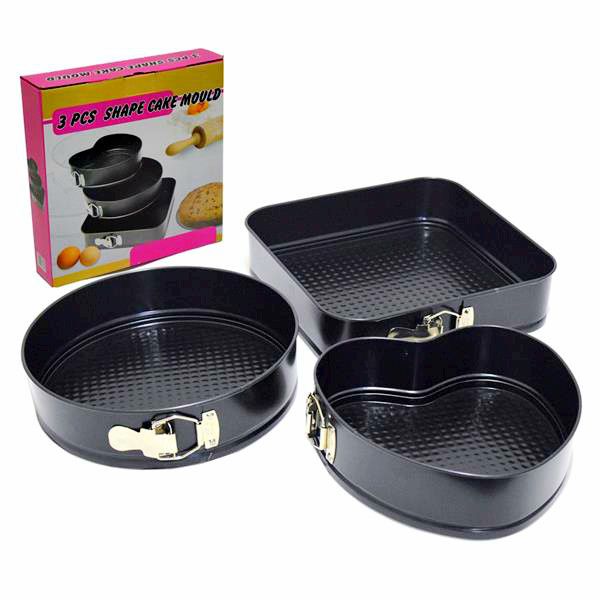 Set of 3 Cake Pans - Round, Square, and Heart-Shaped