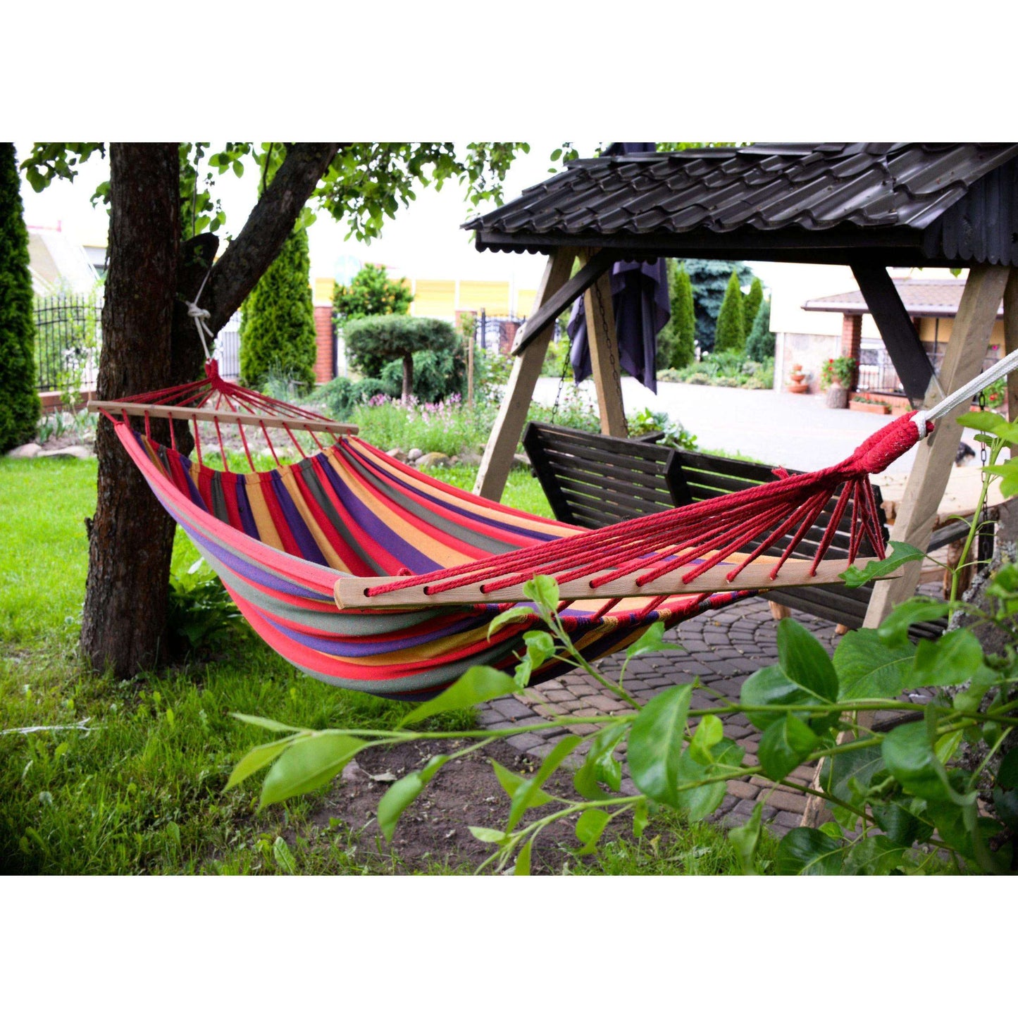 Set of 2 Colored Hammocks with Wooden Bars, 200 X 80