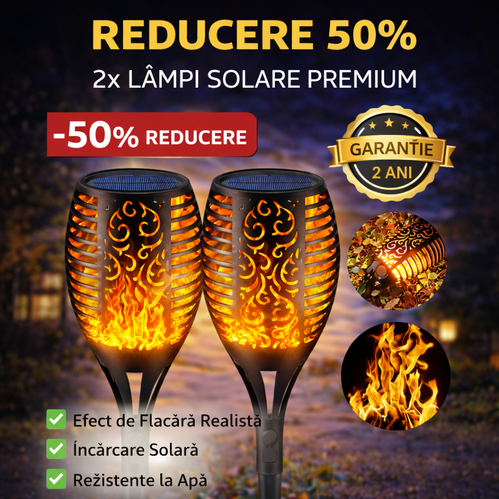 Set 2 x Lampa solara tip torta cu efect flacara 51.5 cm