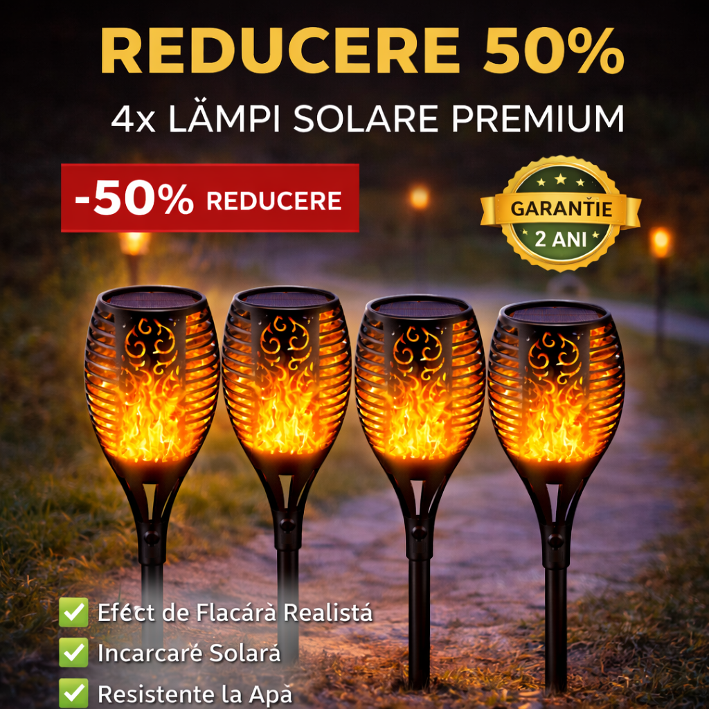 Set 4 x Lampa solara tip torta cu efect flacara 51.5 cm
