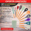 Set 13 ustensile de gatit din silicon, maner rezistent din bambus multicolore