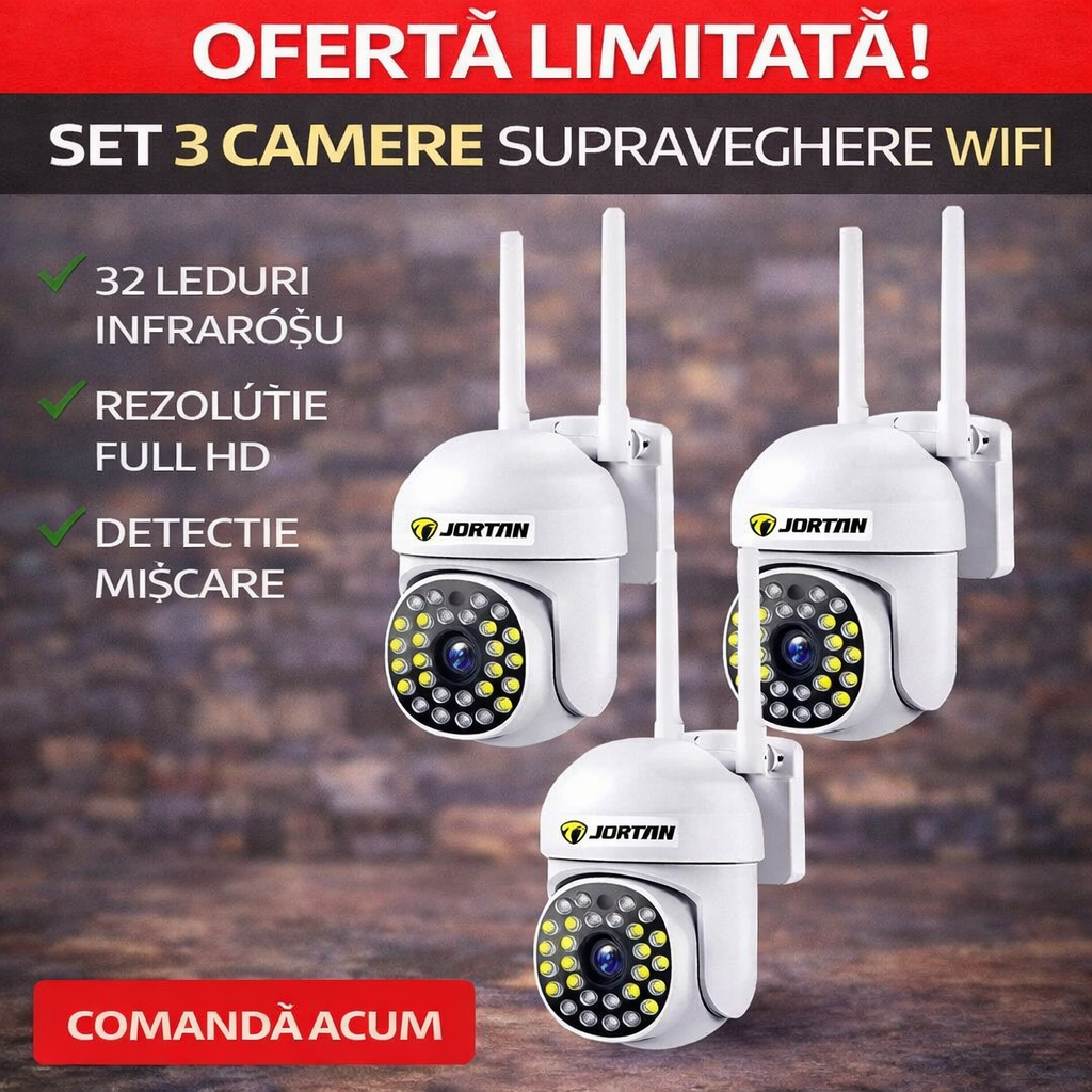Set of 3 x Jortan Video Surveillance Cameras, 32 LEDs, Rotatable, Infrared, Waterproof