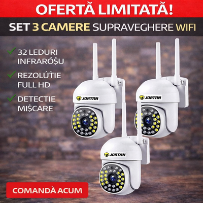 Set of 3 x Jortan Video Surveillance Cameras, 32 LEDs, Rotatable, Infrared, Waterproof