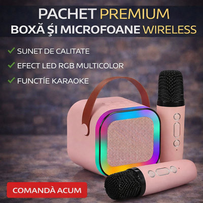 Karaoke Set with 2 Microphones, Portable Bluetooth USB Speaker, 5-Mode RGB Lighting, Rechargeable Battery, 6W RAE