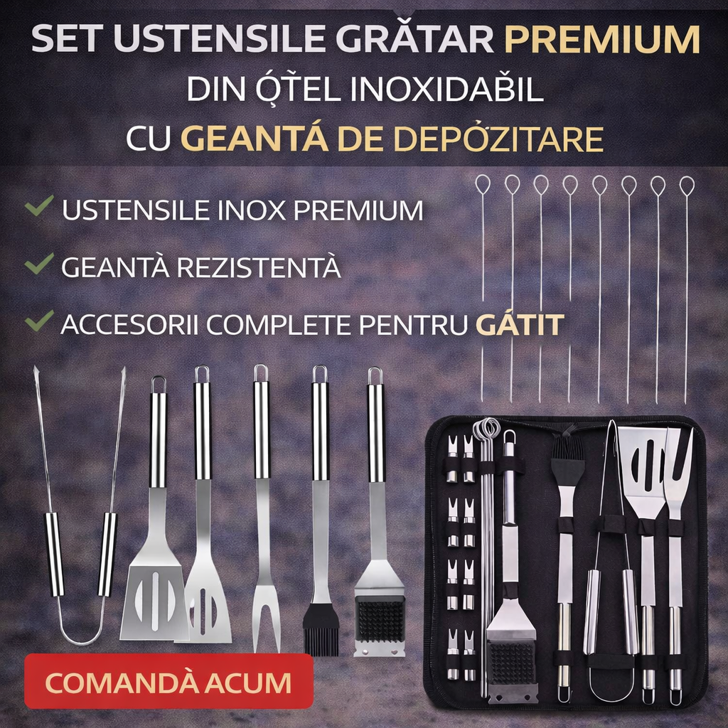 Premium Stainless Steel BBQ Utensil Set with Storage Bag, 20 Pieces