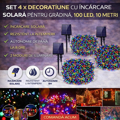 Stock Clearance! Set of 4 Solar-Powered Garden Decorations, 100 LED, 10 Meters