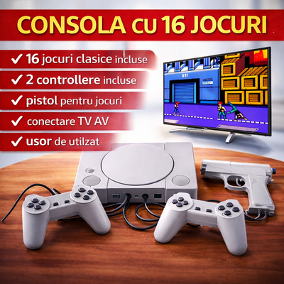 Tiessa Retro Video Game Console, 2 x controllers, 1 x gun, 16 games