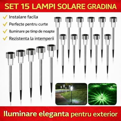 Set 15 x Lampa Solara De Gradina Inox , Tip Tarus