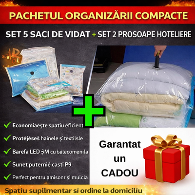 Pachetul organizarii compacte - Set 5 Saci de Vidat + Set 2 x Prosop pentru Baie din Bumbac 100%