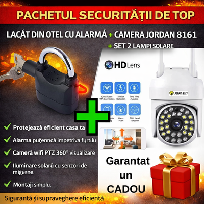 Pachetul securitatii de top - Camera de Supraveghere WIFI, Rotativa cu Vedere Nocturna + Set 2 Lampi Solare cu Senzor de Miscare + Card de memorie