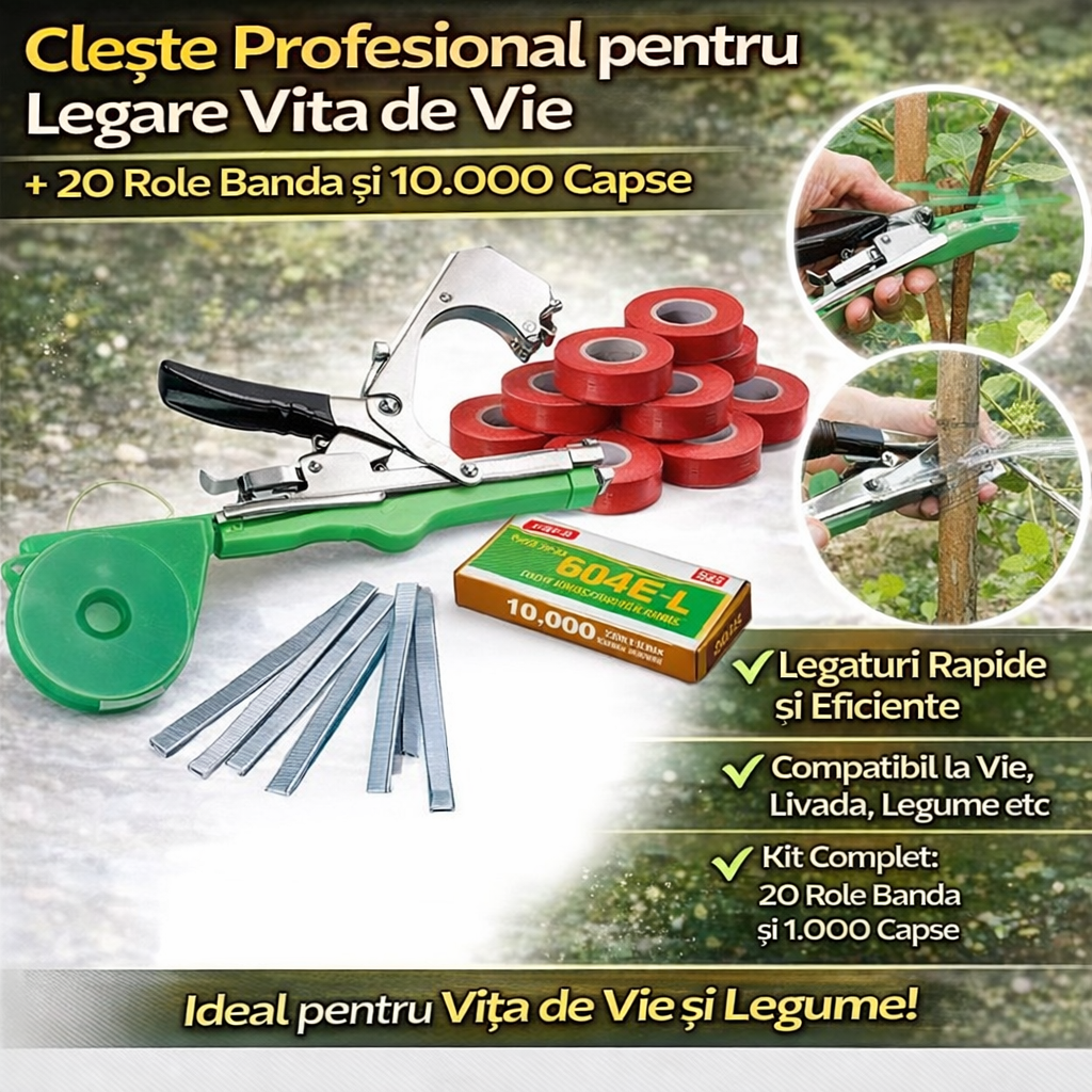 Vine Tying Machine + 10,000 Staples + 20 Rolls of Tape