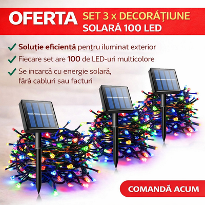 Set of 3 x 100 LED Solar Decorations - multi-colored