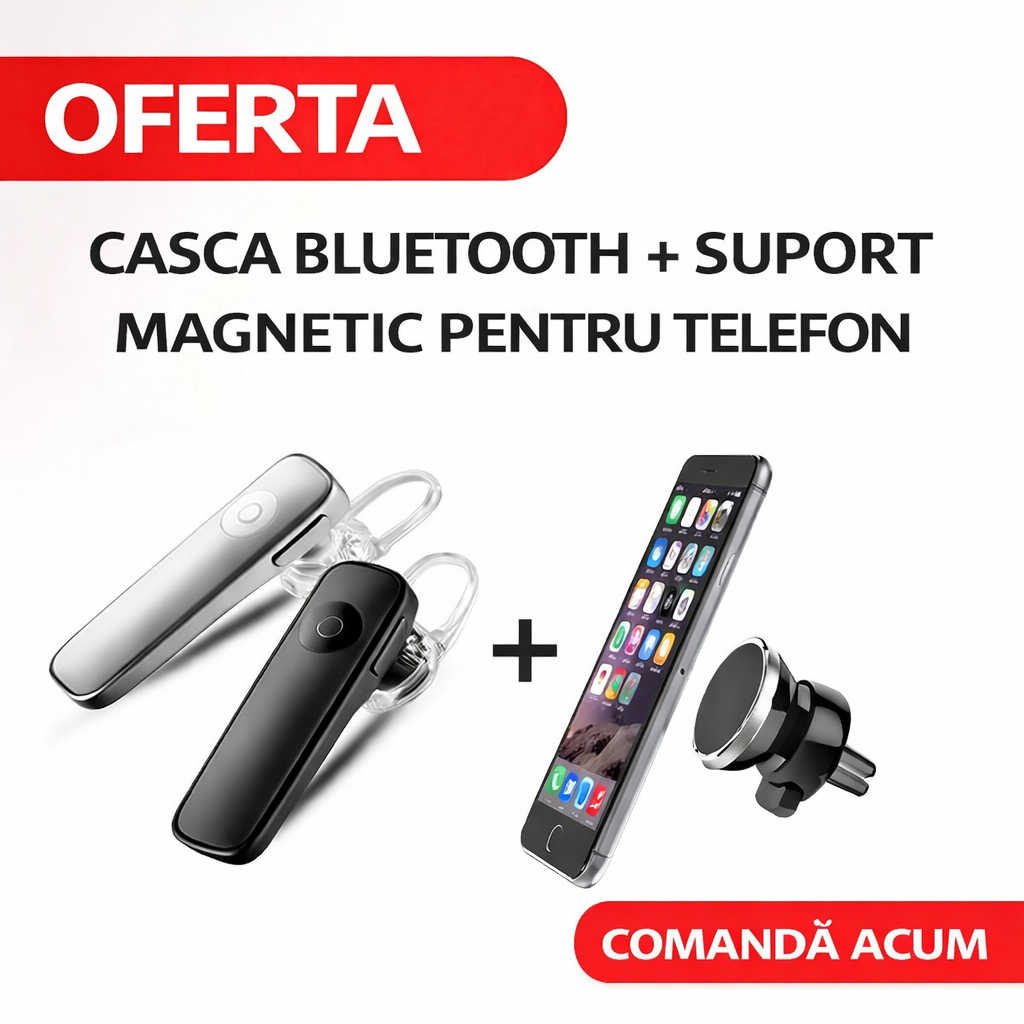 Casca Bluetooth + Suport magnetic pentru telefon